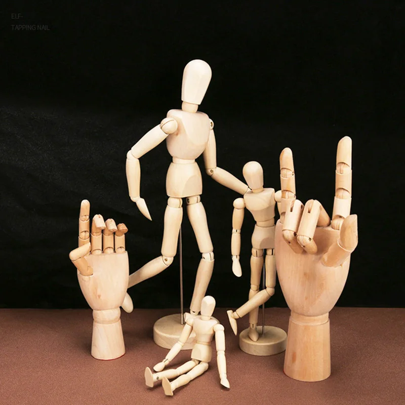 

Funny Wooden Hand Figurines Rotatable Joint Hand Model Drawing Sketch Mannequin Miniatures Office Home Desktop Room Decoration