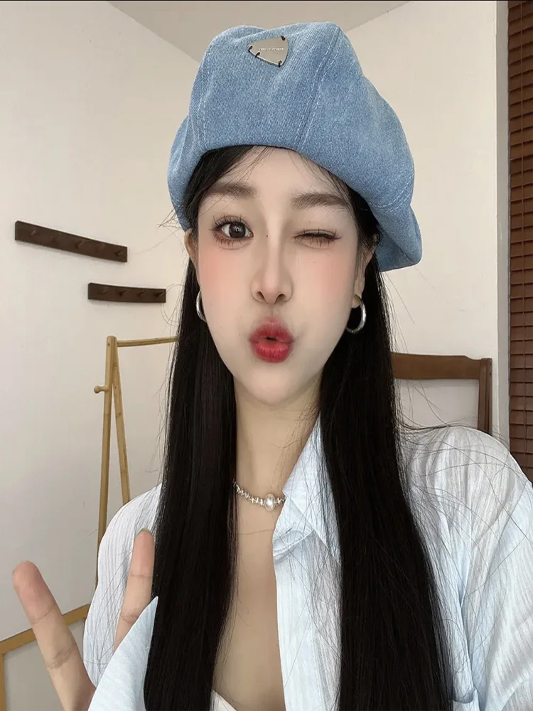 Джинсовый берет с облаками онлайн знаменитости ретро большая окружность головы