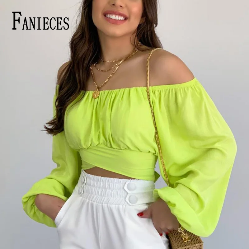 

Модные женские блузки FANIECES, коллекция 2022, Осенние укороченные топы с длинным рукавом, рубашки, пикантные блузки с открытой спиной и шнуровко...