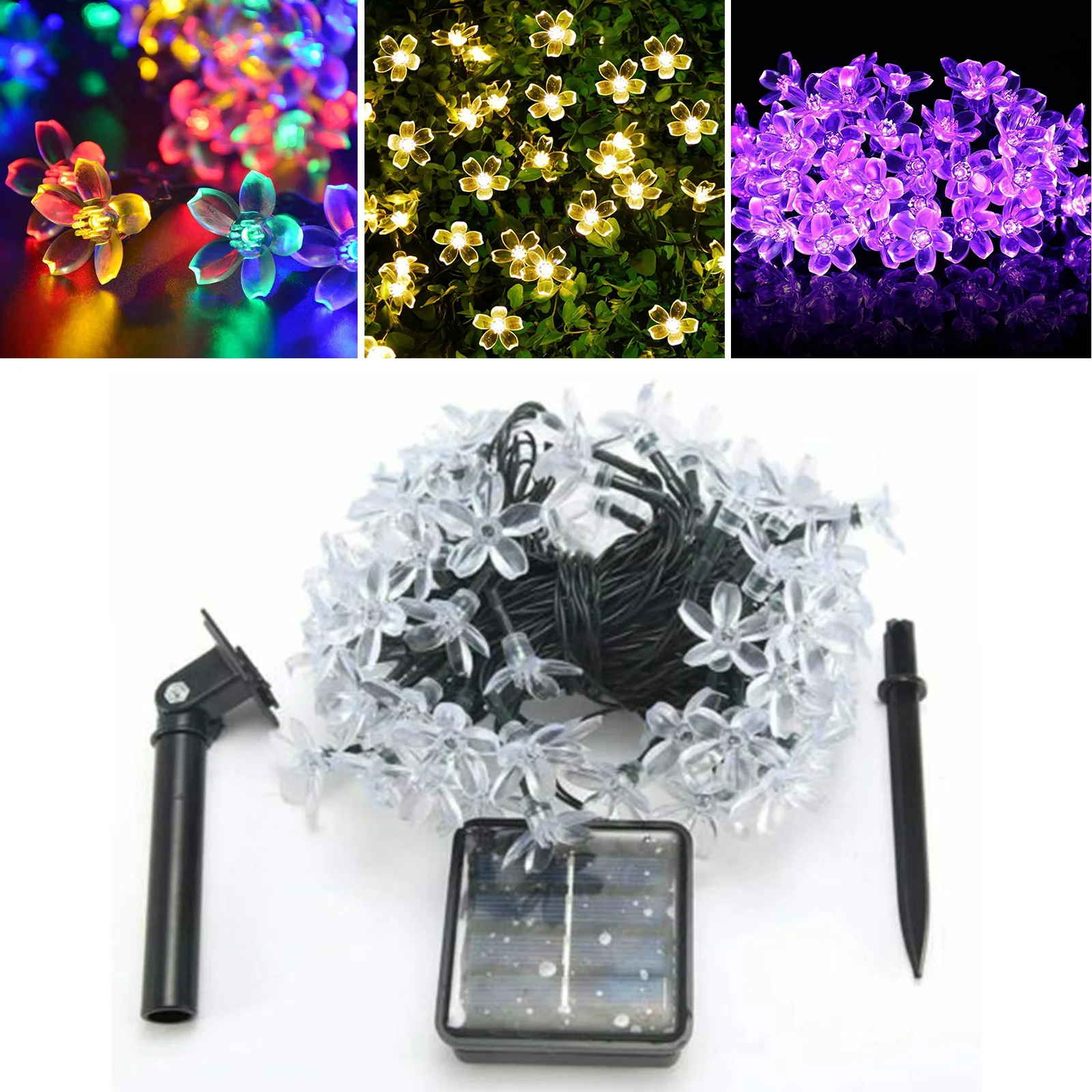 

7m 50Pcs LEDs Solar Powered Cherry Flowers Lights Garden Outdoor Yard Lawn Lamp Garland Lights Christmas Wedding Party Decor