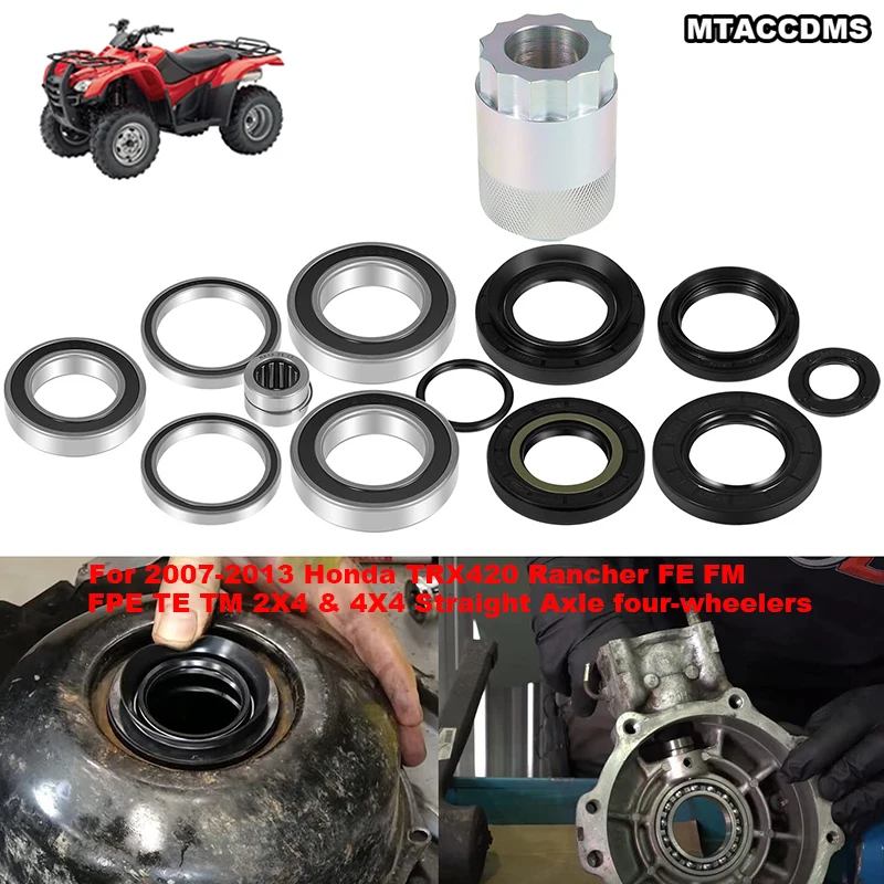 

Rear Differential and Rear Axle Bearing Seal Kit & 64mm Pinion Nut Socket Tool for Honda TRX 420 Rancher ATVs 2007-2013