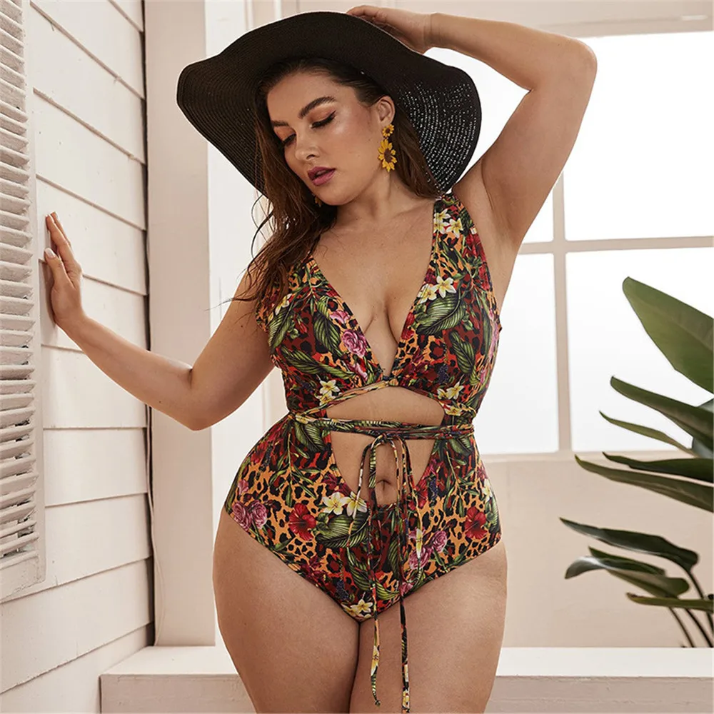 

2022 New Swimwear Bikini Women Backless One Piece Swimsuit High Waist Print Fashion Tie One Piece Swimsuit Beachwear Summer