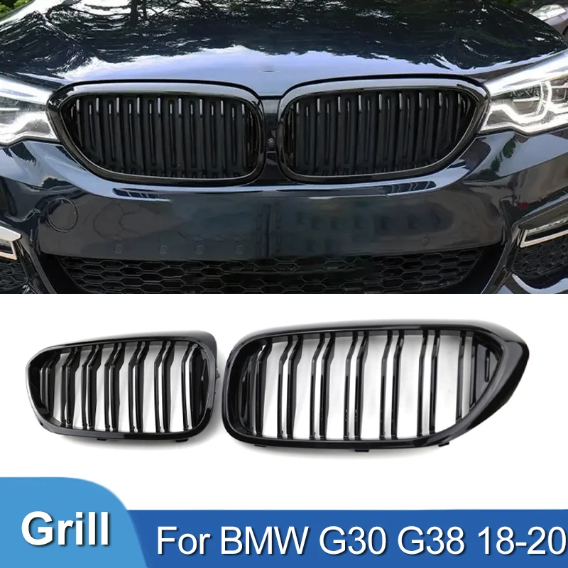 Pulleco Car Front Bumper Grilles Grille Gloss Black Grill For Bmw New 5 Series G30 G38 525I 530I 540I 550I 2018-2020 Double Slat