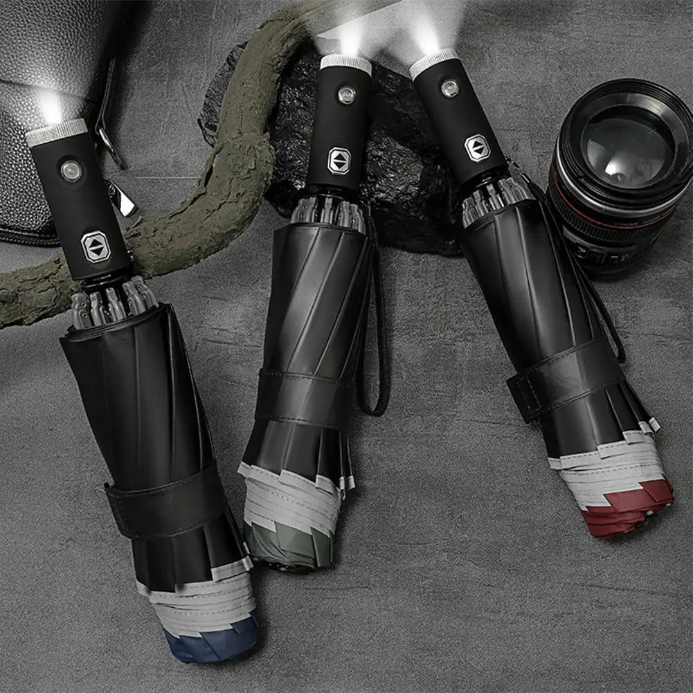 

Fully Automatic Umbrella Reflective Stripe Reverse LED Windproof Ribs 3 10 Inverted Flashlight Folding With Umbrella Umbrel Q5E4
