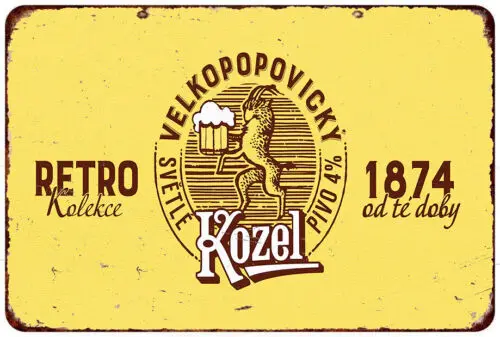 Винтажный металлический знак Velkopopovicky Kozel beer