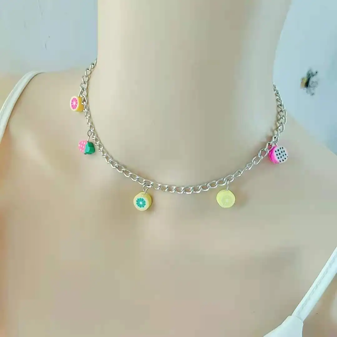 

Fashion Soft Pottery Fruit Short Pendant Necklace Female Bohemian New Ins Collarbone Creative Clavicle All-match Chain Jewelry