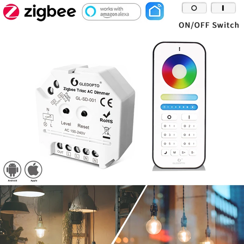 

GLEDOPTO Zigbee Triac LED Lamp Bulb Dimmer 2.4G AC100-240V Smart Home Push Switch/Remote/APP/Voice Control for Smarthings Alexa