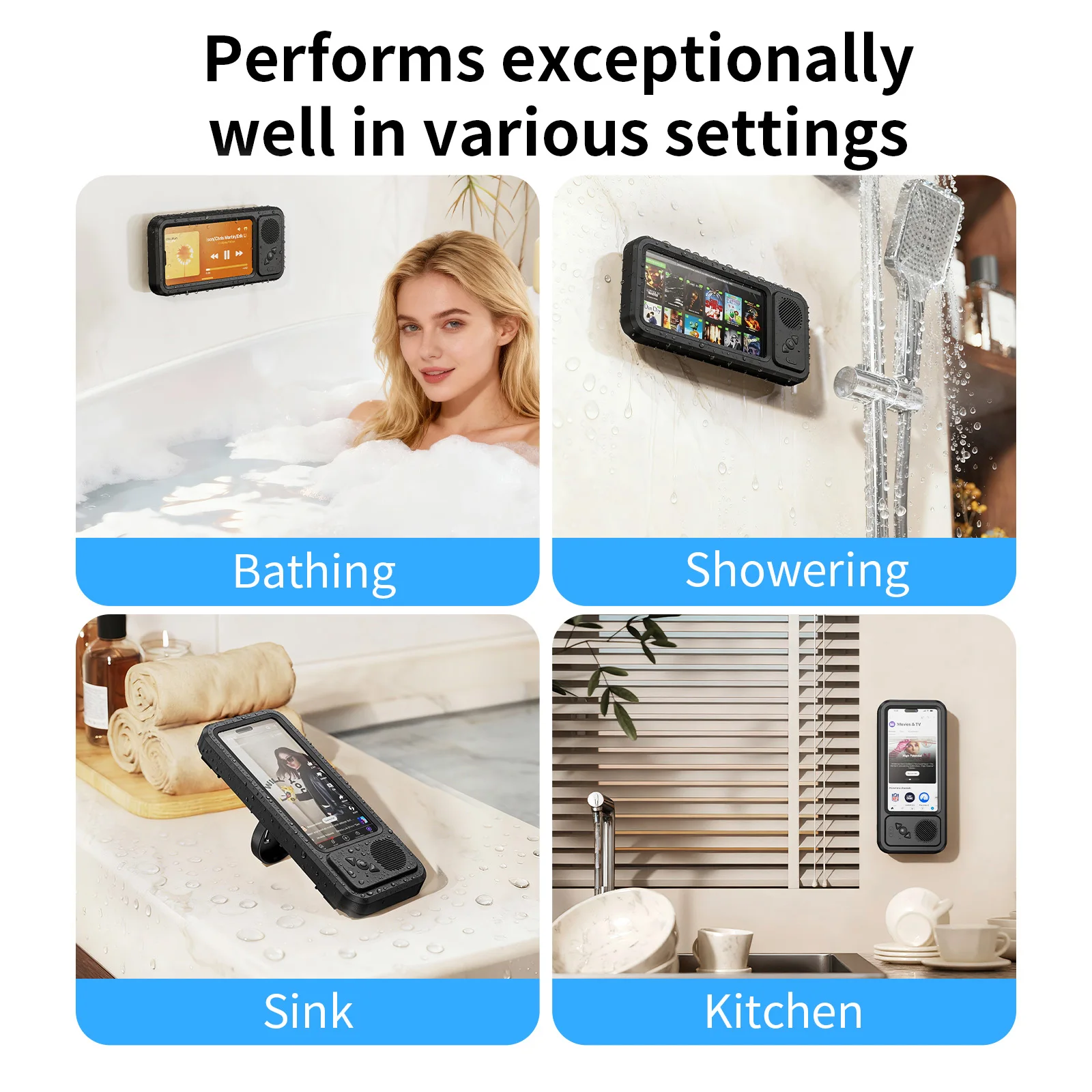 Фото Держатель для телефона Oatsbasf с беспроводной Bluetooth-колонкой, водонепроницаемый чехол для душа, настенная подставка для телефонов 4-7 дюймов №4