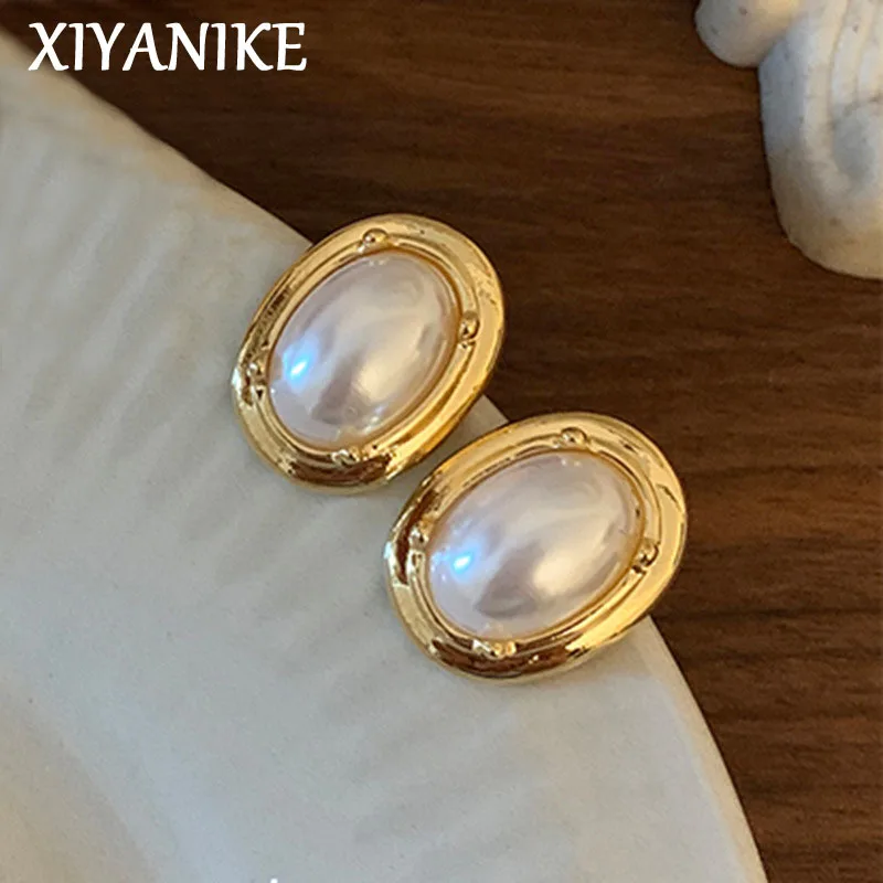 

XIYANIKE Vintage Oval Ear Stud Earrings For Women Girl Korean Fashion New Piercing Jewelry Ladies Gift Party Wedding сережки