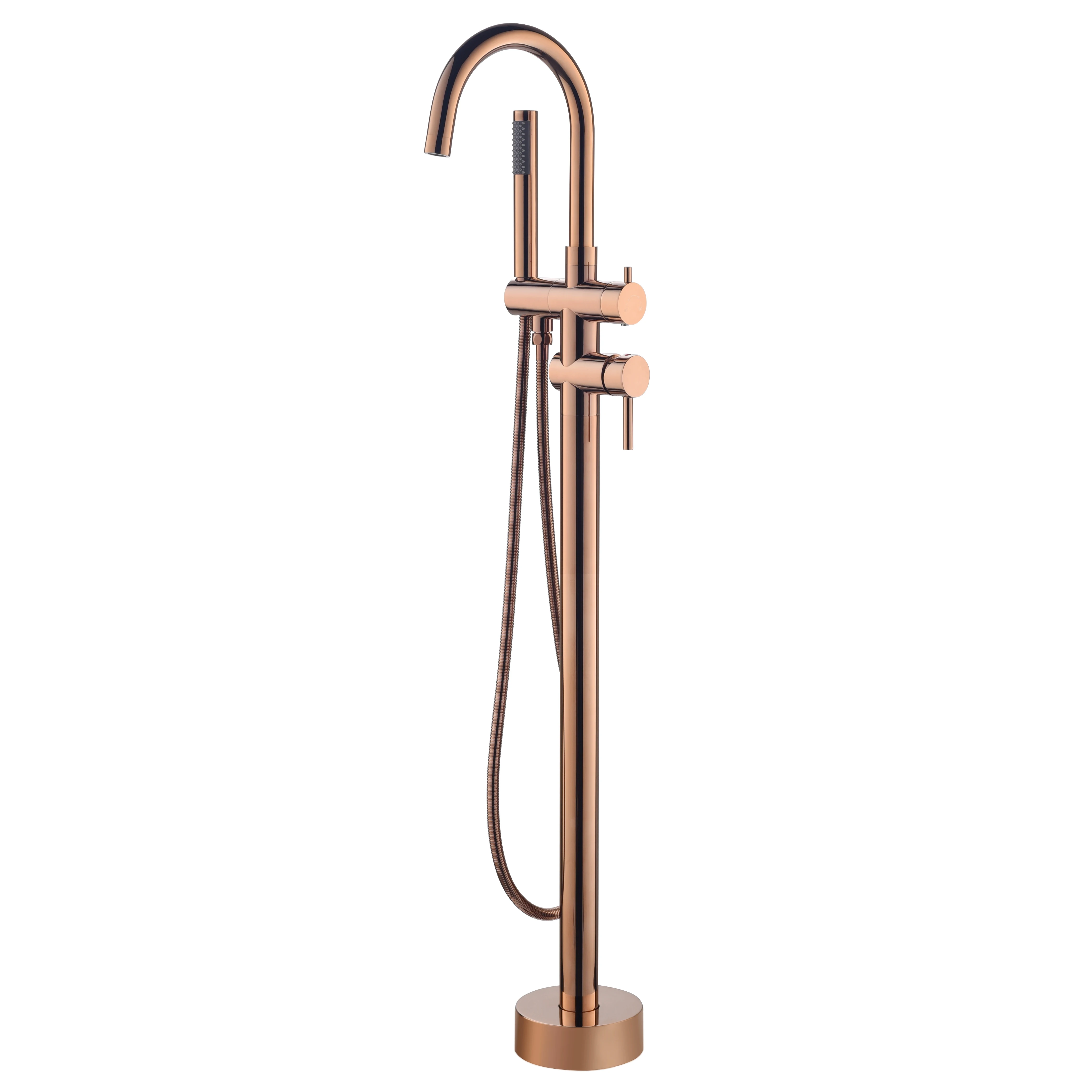 

Bathroom Brushed Gold Rose Gold Freestanding Faucets Floor Mount Bathtub Faucet With Handheld Shower