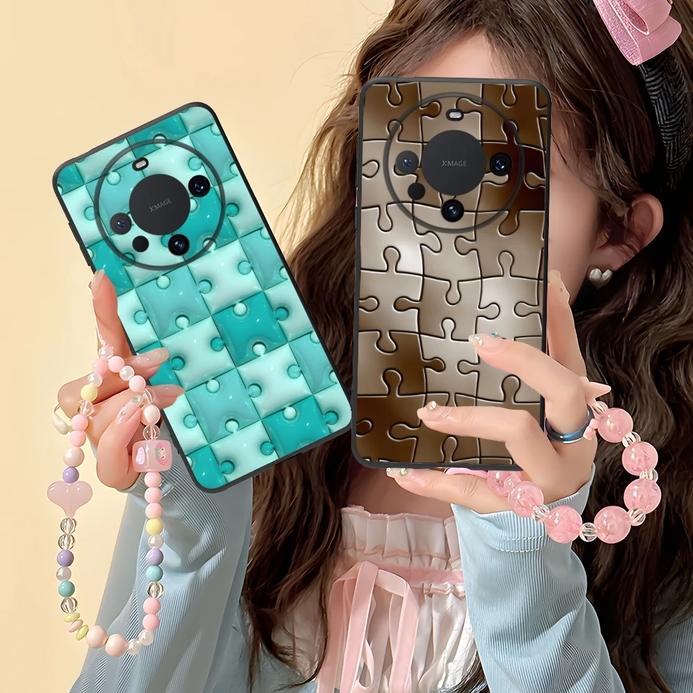 Puzzle Fashion Pretty Mobile Cell Phone Case for Huawei Mate 60 50 40 30 20 10 Pro Plus Lite E 5G Black Soft Cover Shell
