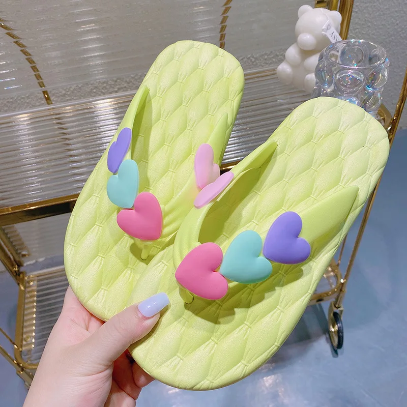 

2022 Fashion Casual Summer Women Slippers Love Heart Flower Flat Soft Sole Indoor Home Beach Ladies Slides Shoes Flip Flops