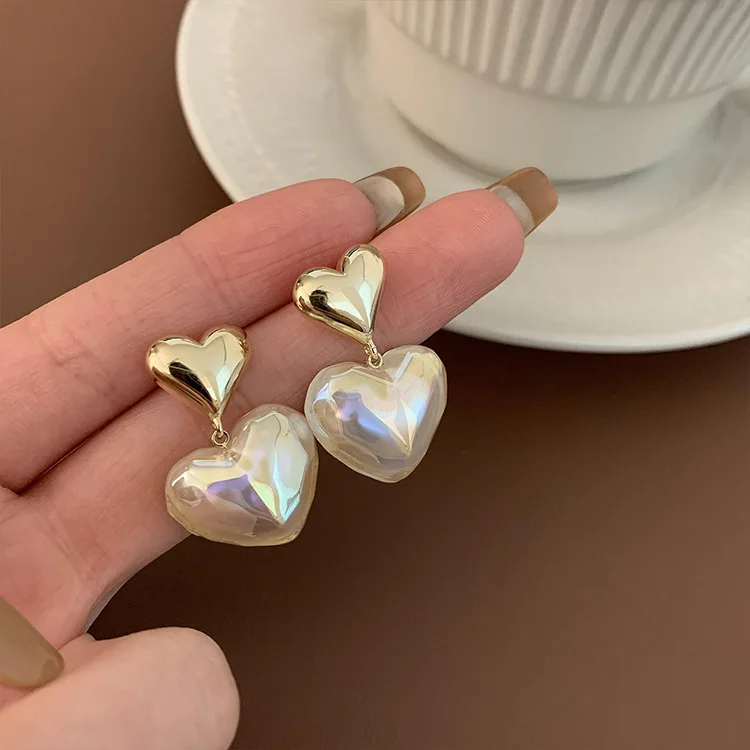 

New Arrival Romantic Love Heart 925 Silver Needle Pearl Jewelry Ladies Tassels Stud Earrings For Women Anti Allergy Gifts