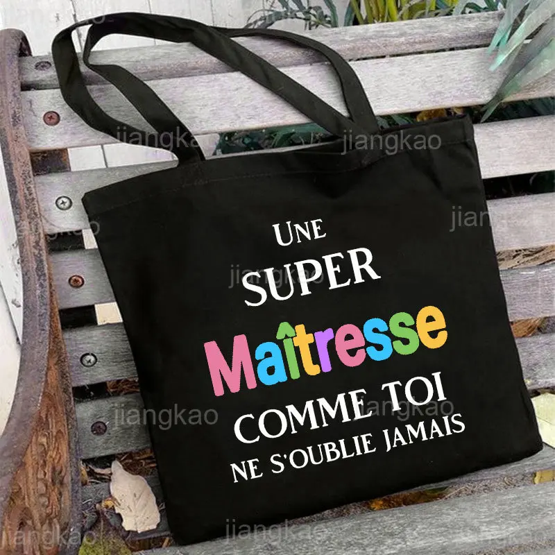 Super Maitresse French Printed Women Shoulder Bag Canvas Shopping Bags Female Handbags Reusable Tote Bag Best Gifts for Teacher