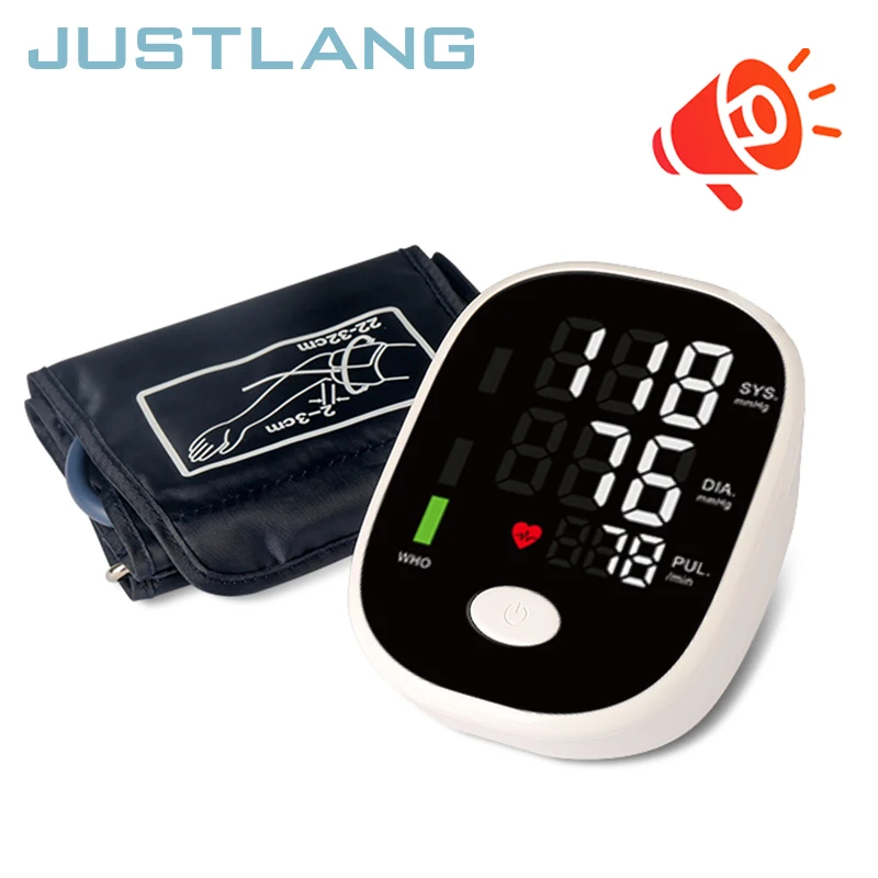 

Medical Blood Pressure Monitor Arm Cuff Spanish Report Tensiometer Automatic Digital BP Irregular Pulse Heart Rate LED Tonometer