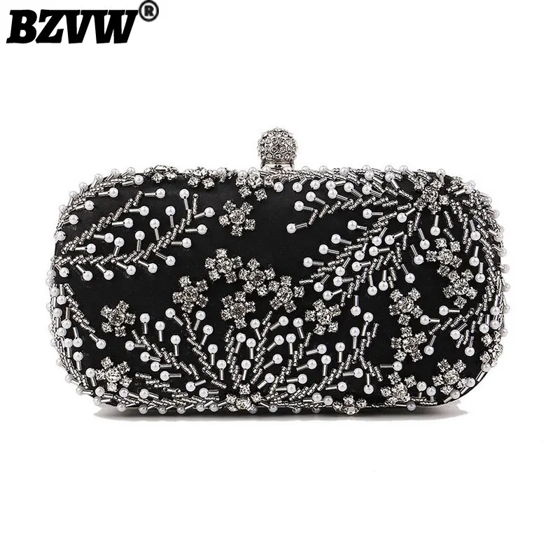 

BZVW Elegant Versatile Diamonds Pearls Chain Women's Clutch Bags 2022 New Fashion Luxury Designer Dinner Shoulder Crossbody Bag