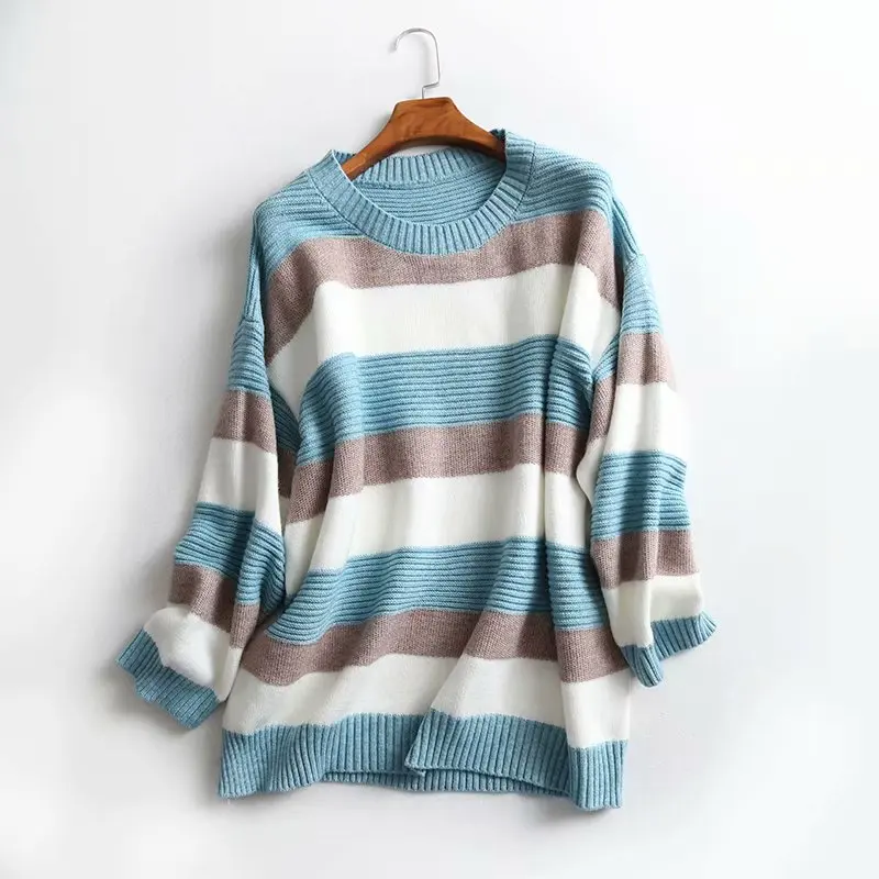 TMODA Za 2021 Winter Women Sweater Oversized Striped Top Casual Loose Knitted Pullover Female Korean Style Jumper Pull Femme | Женская