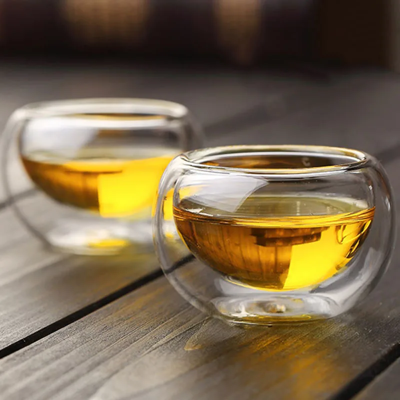 

Double Bottom Heat-resistant Glass 50ml Transparent Tea Cups Heat Preservation Office Home Bar Drinking Glasses