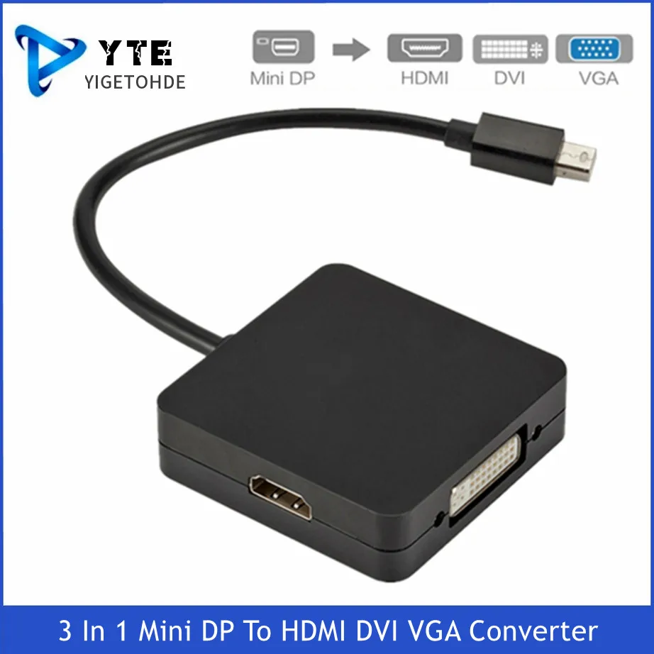 YIGETOHDE 3 в 1 Мини-порт дисплея Mini DP штекер-HDMI DVI VGA гнездо адаптер конвертер кабель