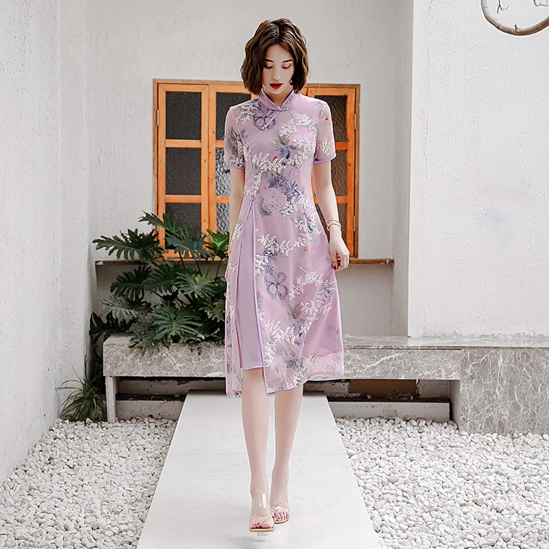 2022 вьетнамское платье Aodai для женщин Традиционный китайский стиль винтажный элегантный топ Qipao Брюки комплекты азиатское шифоновое платье Qipao
