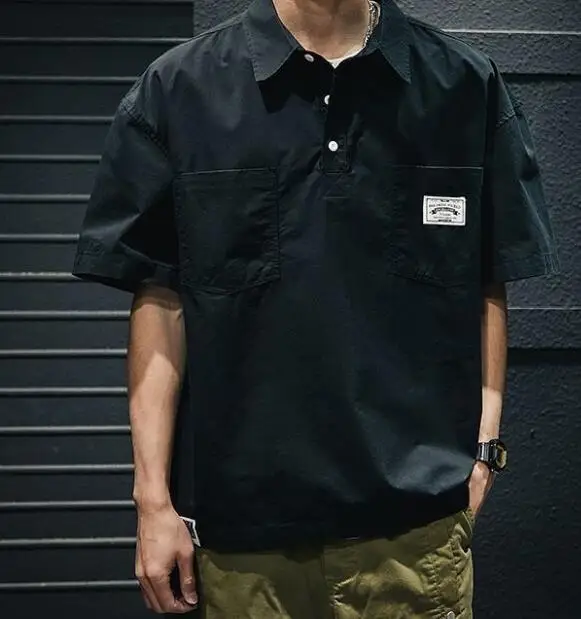 Футболка мужская свободного покроя с двумя карманами Повседневная рубашка из