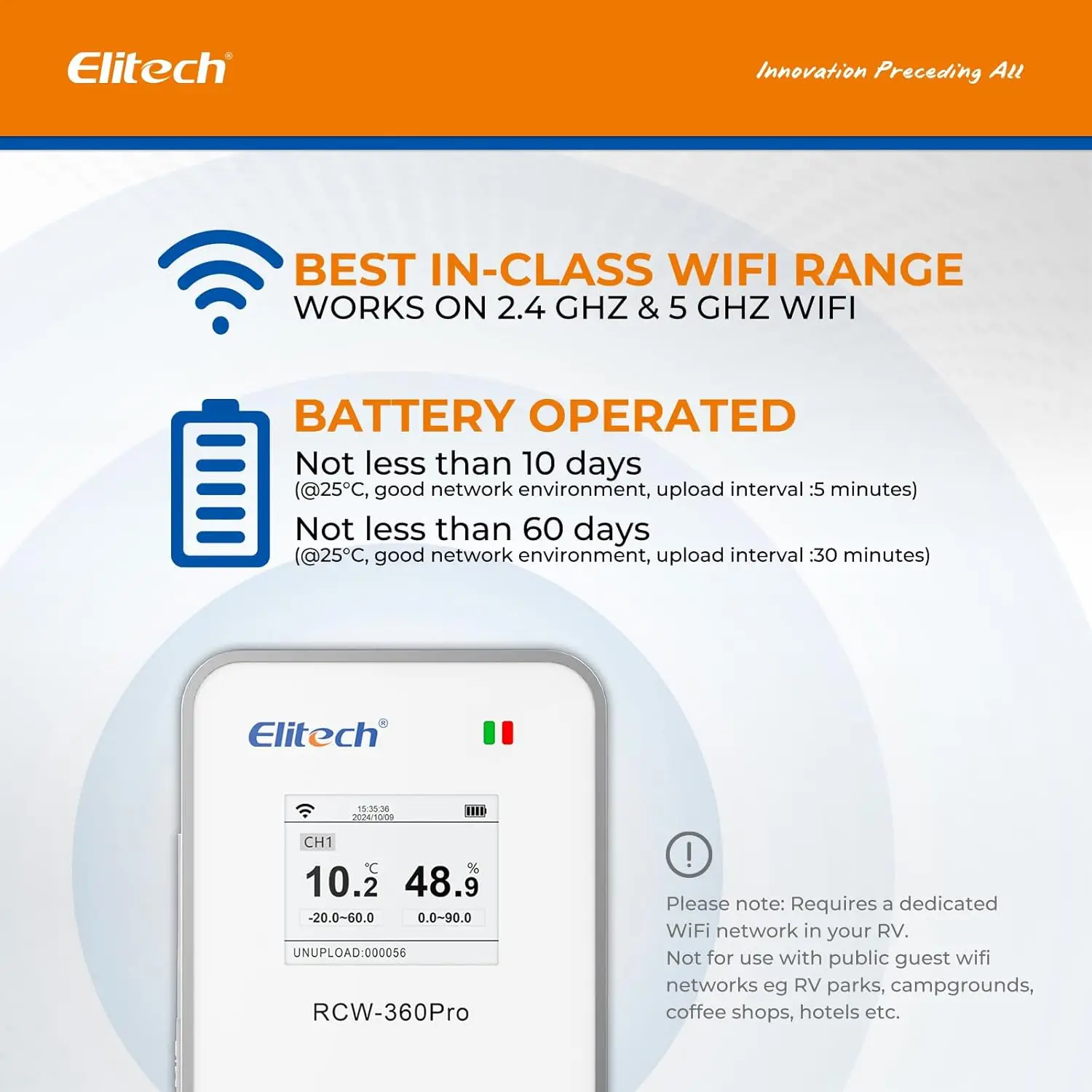 Фото Elitech 4G Cellular/WiFi USB-регистратор данных температуры и влажности с датчиком 5 м (-40~176F/0~100%RH) и облачным мониторингом в реальном времени №1