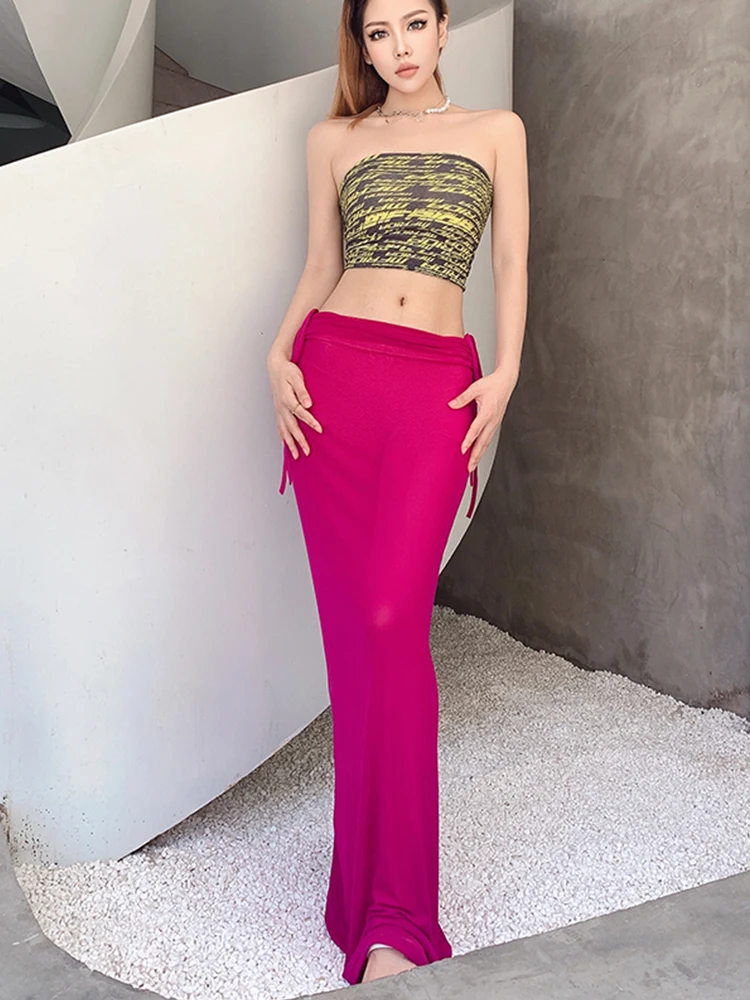 Модные однотонные Соблазнительные Клубные юбки макси Ahagaga Y2K уличная одежда