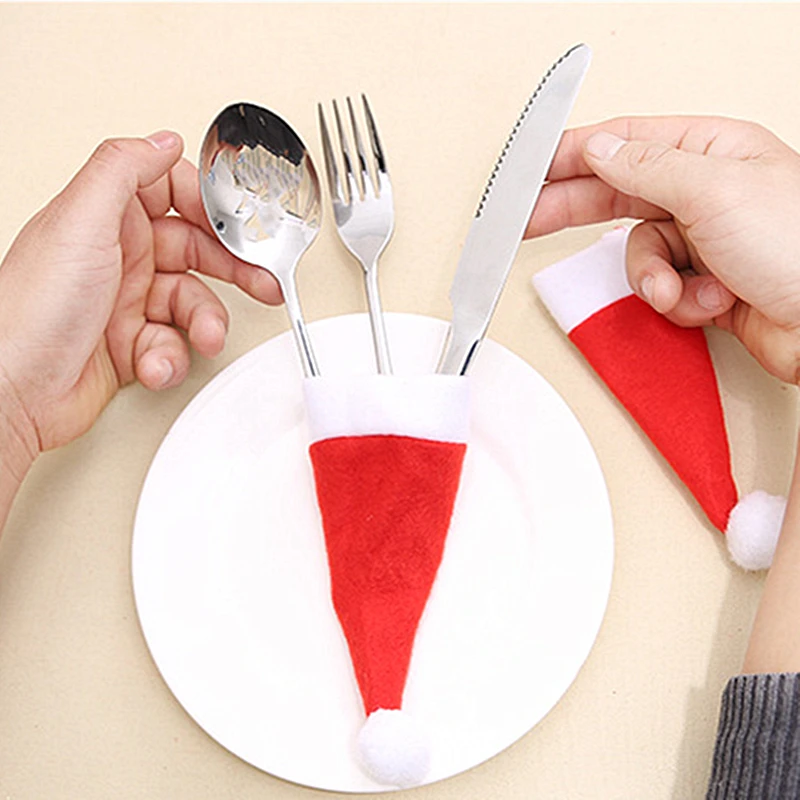 

1/5/10Pcs Christmas Decorations Home Decor Accessories Kitchen Cutlery Rack Cutlery Rack Bag Knife Fork Pack Christmas Hat