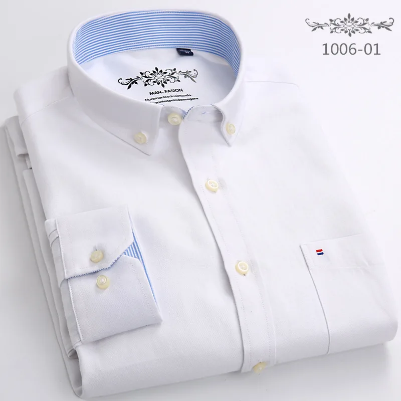 New Four Seasons Men's Long Sleeve Shirt Striped Plaid Oxford Spinning Casual Shirt Men's Slim Cotton Solid Color Bottoming Shir