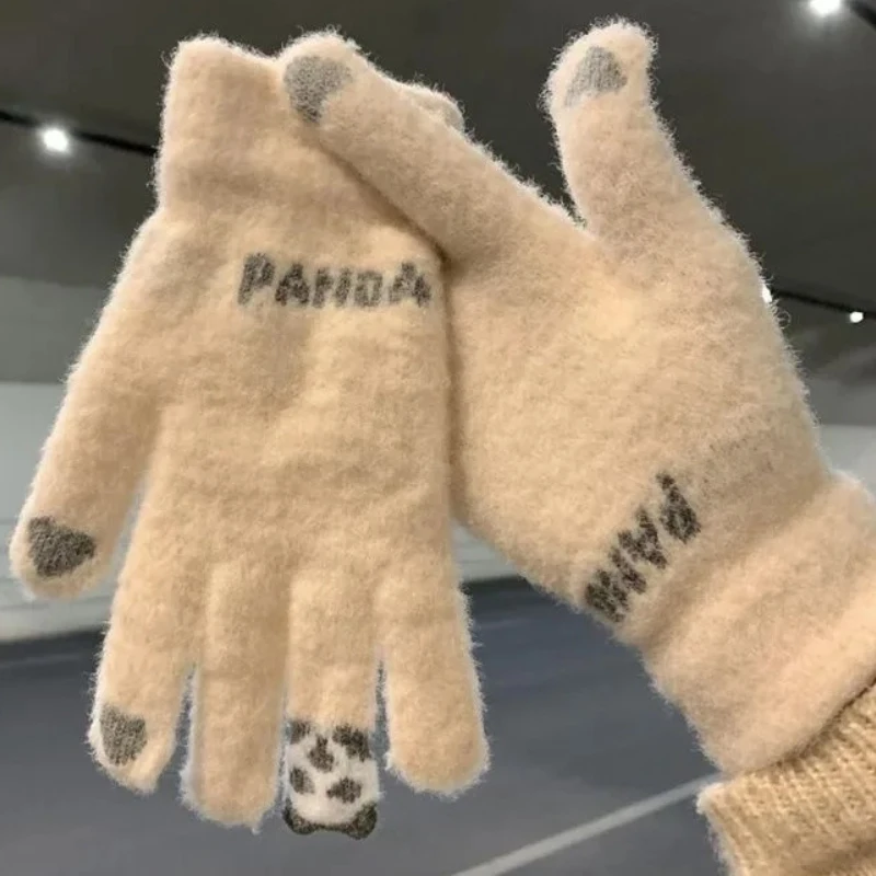 Зимние Бархатные перчатки из норки в виде панды с пятью пальцами плюшевые теплые