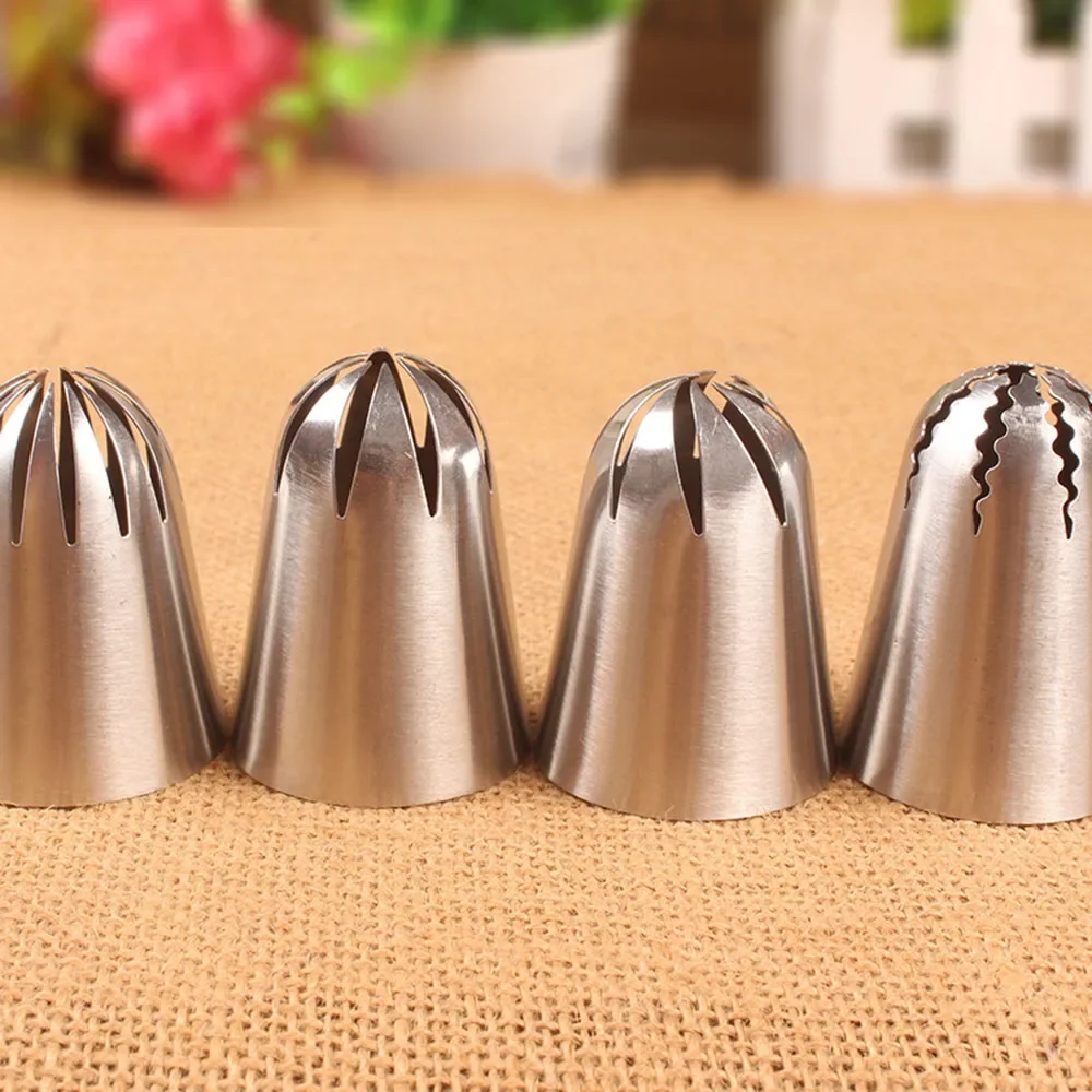 

4Pcs Large Rose Cream Cake Russian Nozzles Leaves Stainless Decorating Baking Tools Steel Icing Piping Tips Set Coupler Cupcake