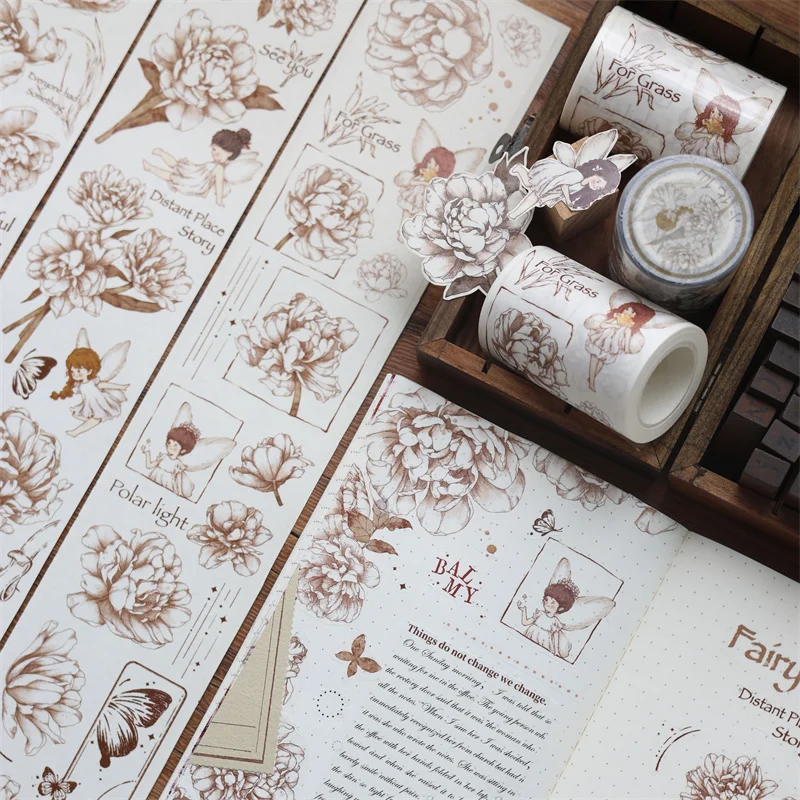 

Винтажная Маскировочная лента Xiaobaijia Flower Fairy Washi/PET, наклейки, скрапбукинг, цилиндрические материалы для журналов, 6 см x 6 м