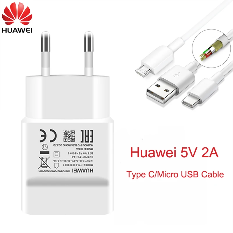 

Original Huawei 5v 2a Wall Quick Charger EU Adapter Micro USB Type C Date Cable For Huawei P6 P7 P8 P9 P10 Mate 10 lite Honor8X