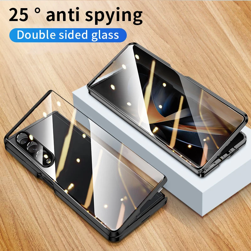 

Чехол-бампер с магнитной застежкой из металлического сплава для Samsung Galaxy Z Fold 5 4 3 Fold4 противошпионский защитный чехол из закаленного стекла HD 9H