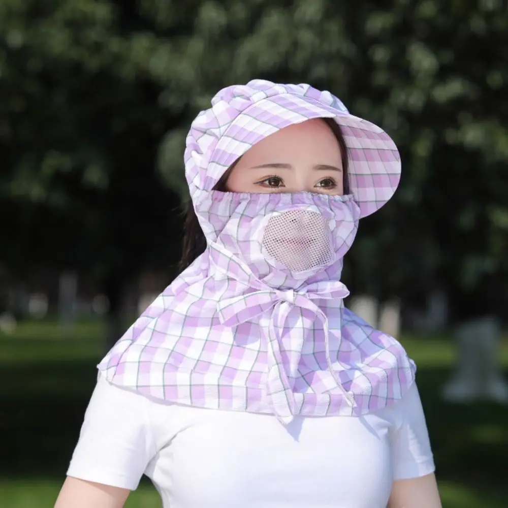 

With Fan Riding Supplies Plaid Uv Protection Wide Brim Neck Cooling Fan Cap Sun Hat Sun Shading Cap Fishing Fan Hat