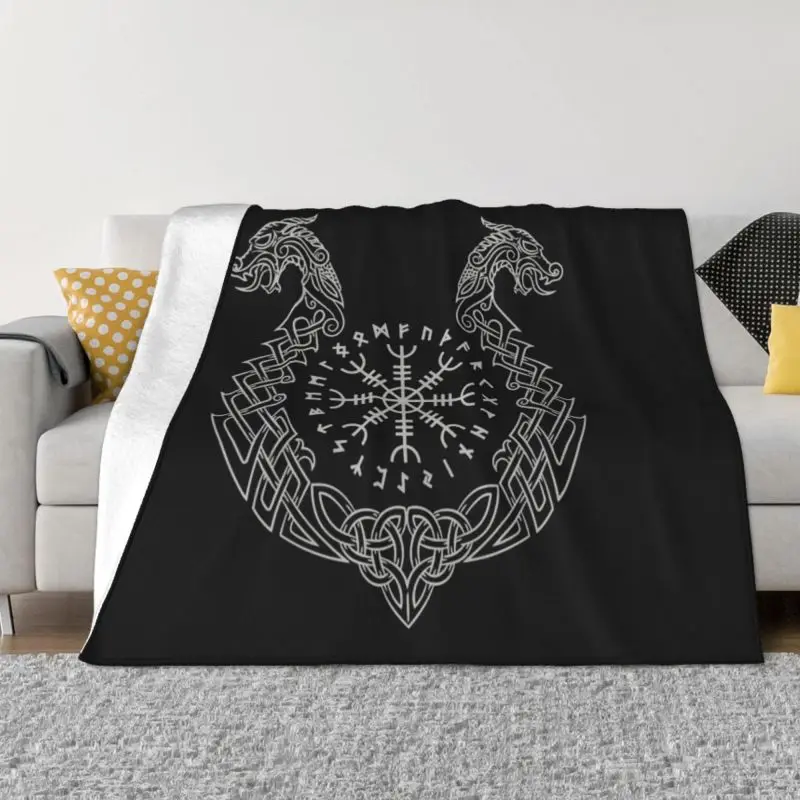 

Viking Helm Of Awe Blanket Warm Fleece Soft Flannel Norse Compass Throw Blankets for Bedding Sofa Travel Spring