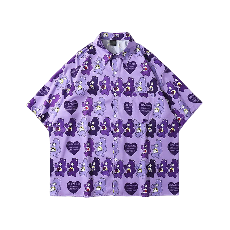 

2022 Men's Shirts Japanese Chemise Harajuku Short-sleeved Women Hawaiian Shirt Bear Printed Shirts Casual Beach Blouses Tops