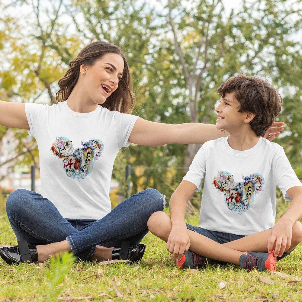 

Disney Dog Fashion Family Matching T Shirt America Clothes Mom and Daughter Equal Soft Girl Aesthetic Short Sleeve Summer 2022