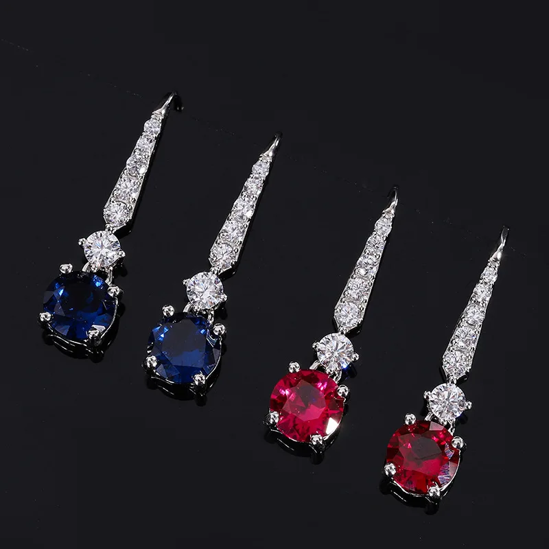 

SpringLady 925 Real Silver 6MM Sugar Tower Ruby Sapphire Hook Earrings for Women Lab Diamond Gemstone Wedding Fine Jewelry Gifts