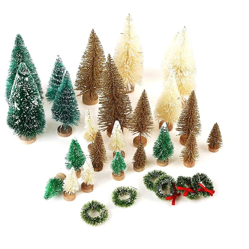 

30 Pcs Miniature Frosted Christmas Trees Bottle Brush Mini Trees Plastic Tabletop Trees Ornaments For Christmas Room
