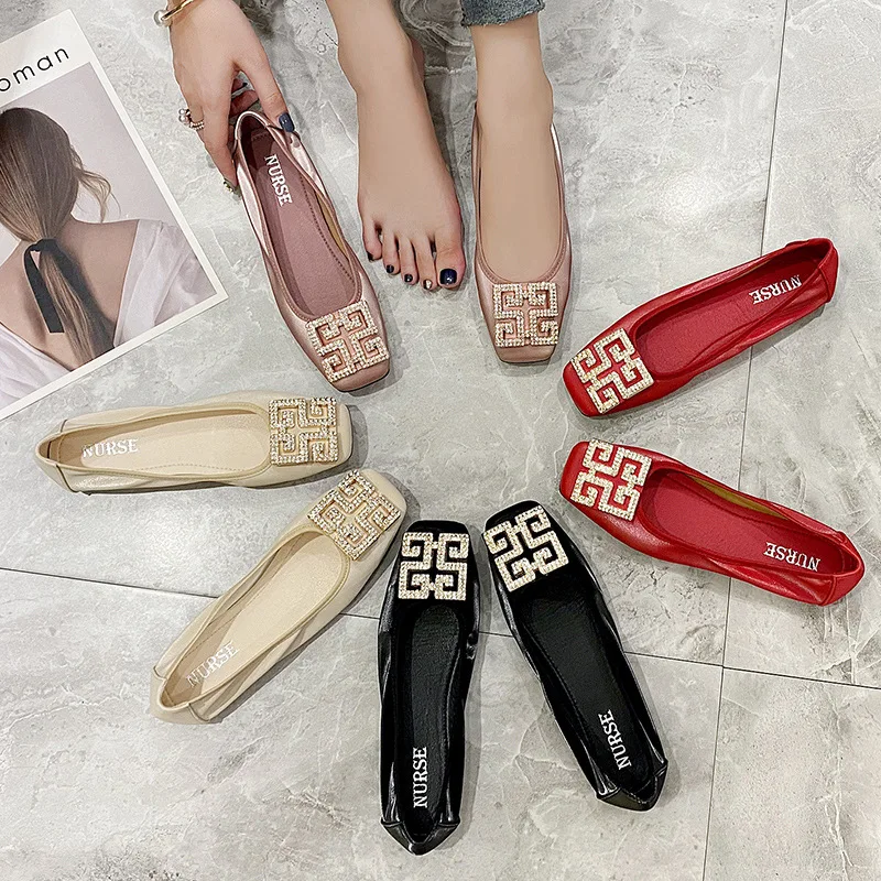 

2023 Rhinestones Buckle Flats Ballet Shoes Women Slip on Shallow Mouth Moccasins Elegant Women's Loafers Party Leather Ballerina