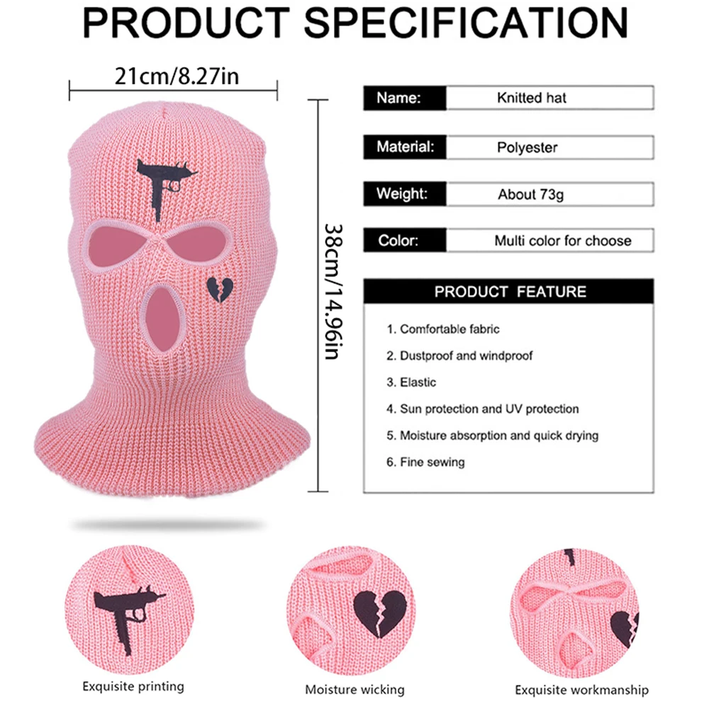 Балаклава с вышивкой маска для лица 3 отверстиями холодной погоды зимняя Лыжная