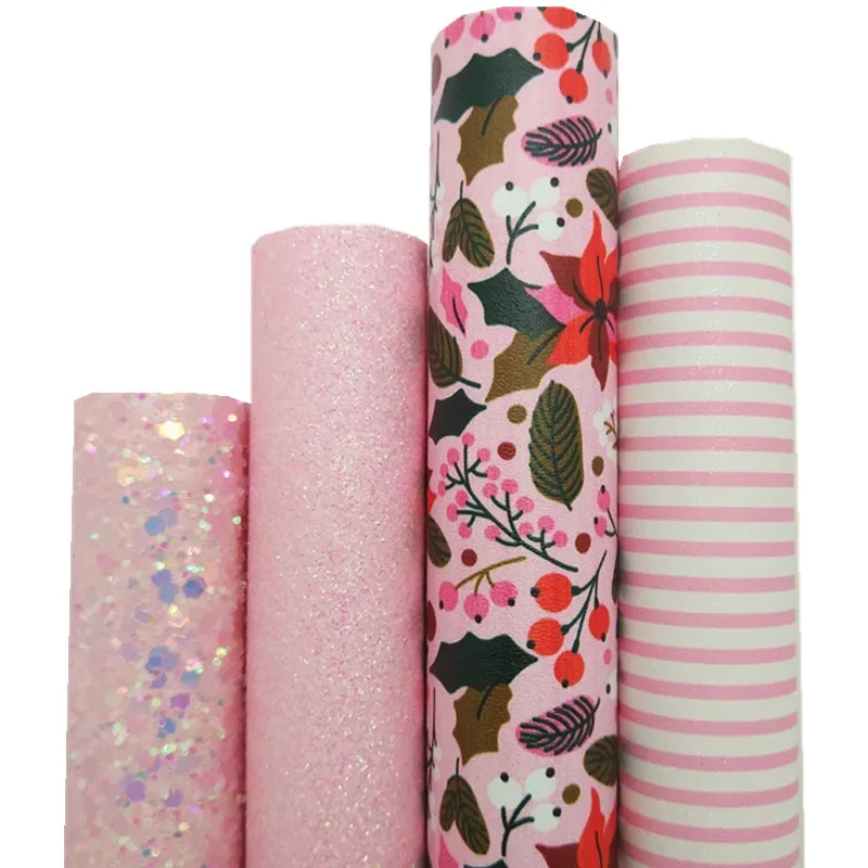 Искусственная кожа с розовыми блестками листы из искусственной кожи цветочным