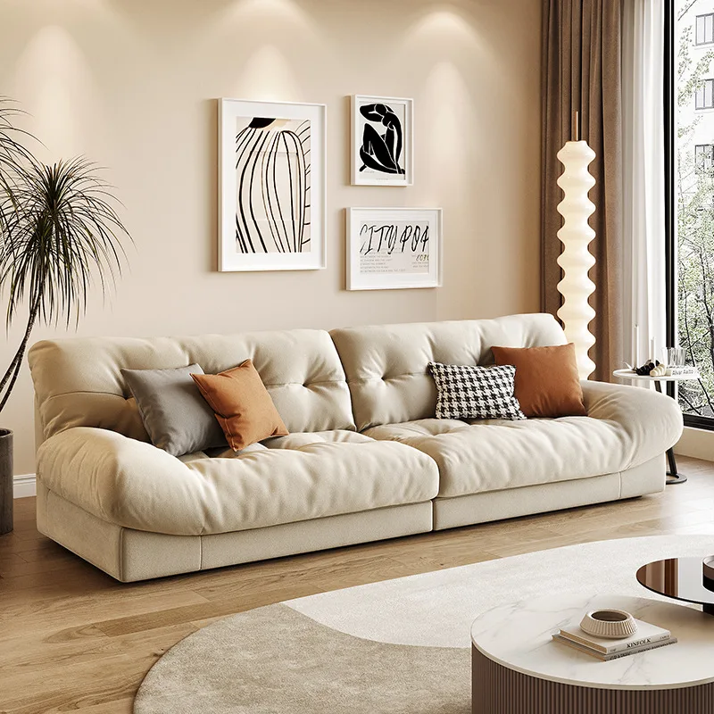 

Italian minimalist designer straight row living room sofa modern simple four-person cloud technology frosted cloth sofa