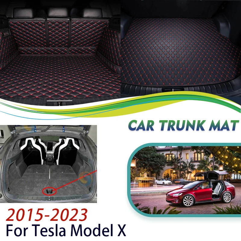 

Car Rear Trunk Mats For Tesla Model X 2015~2023 6seat Leather Car Trunk Mat Luxury Rug Tray Carpet Mud Car Accessories Interior