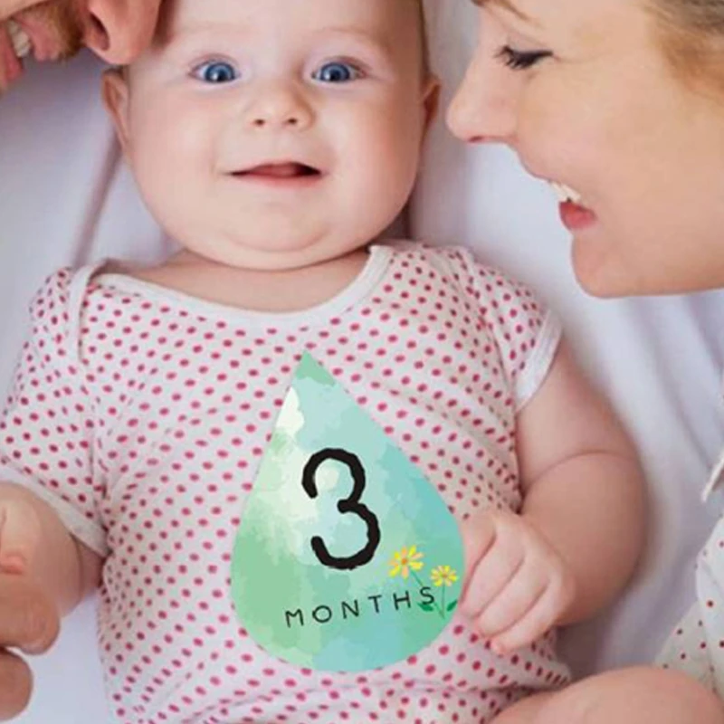 

12Pcs Monthly Baby Milestone Stickers 1-12 Months Sticker Photo Props Boy Girls Shower Gift Memorial Number Accessories
