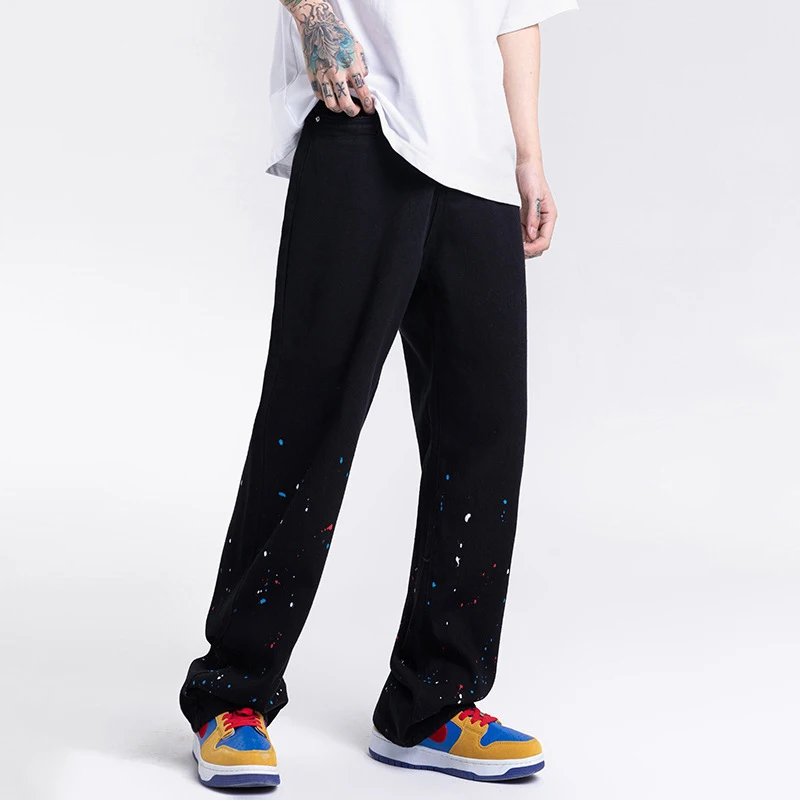Men Jeans Loose Jeans High Street Ink Straight Loose Jeans Y2k Pants Men Korean Fashion Streetwear Men Clothing Jeans Aestethic