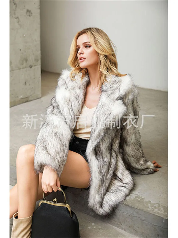 2022 Fashion Faux Fox Fur Coat Women Winter Warm Luxury Fur Jacket Plus Size Outwear Female Vest Coats Beige