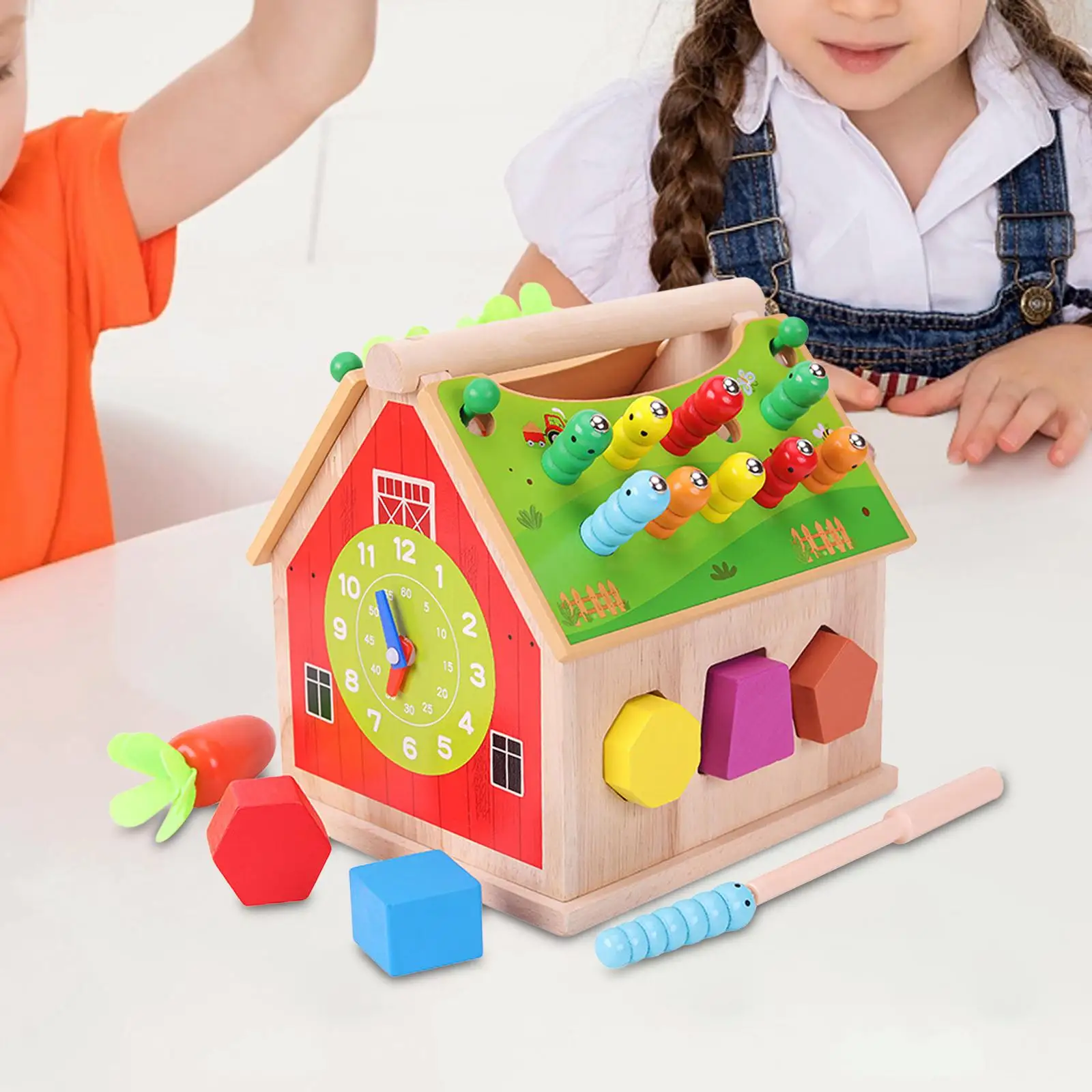 

Multifunctional Wooden Puzzle House Clock Shaped Building Blocks Disassembly And Pairing Learning Cognitive Puzzle for Age 3+