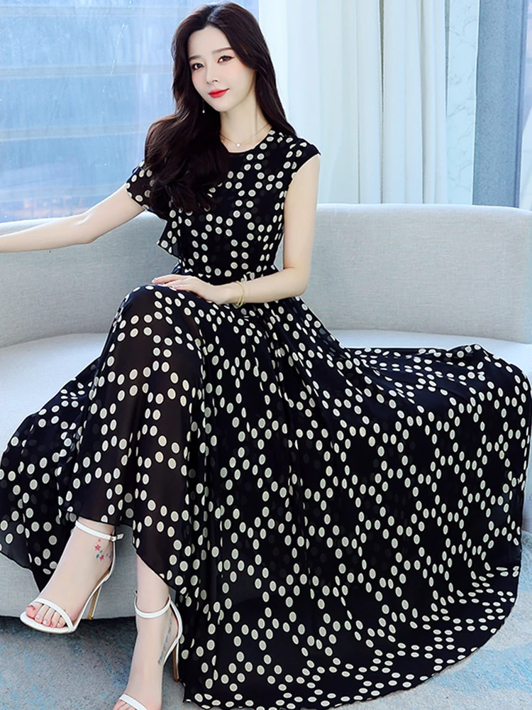 

Женская шифоновая модная летняя одежда для повседневного пляжа длинное платье черное винтажное элегантное облегающее женское вечернее платье Новинка 2023